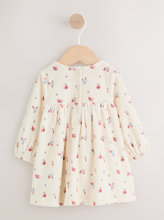 Cream Ditsy Baby Long Sleeve Velour Dress and Tights Set 2 Piece (0mths-2yrs) image 2