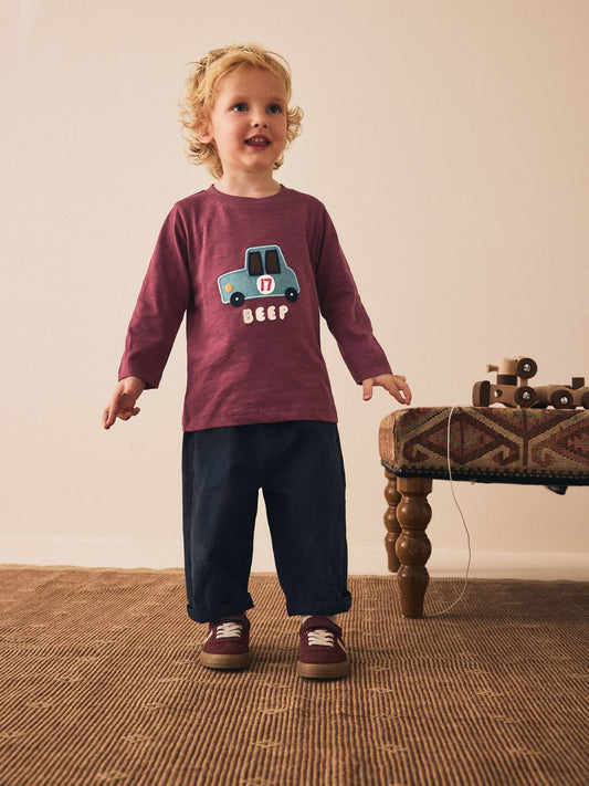 Berry Red Car Long Sleeve Appliqué T-Shirt (3mths-7yrs) image 3