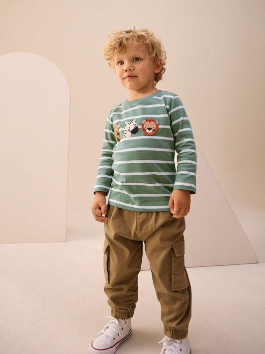 Green/White Stripe Safari Long Sleeve Appliqué T-Shirt (3mths-7yrs) image 3