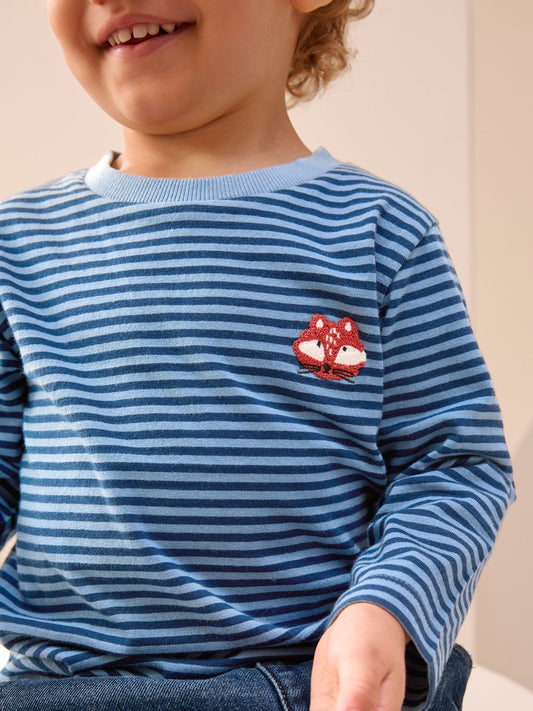 Blue/Navy Stripe Fox Long Sleeve Appliqué T-Shirt (3mths-7yrs) image 3
