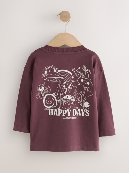 Burgundy Red Long Sleeve Back Print T-Shirt (3mths-8yrs) image 3