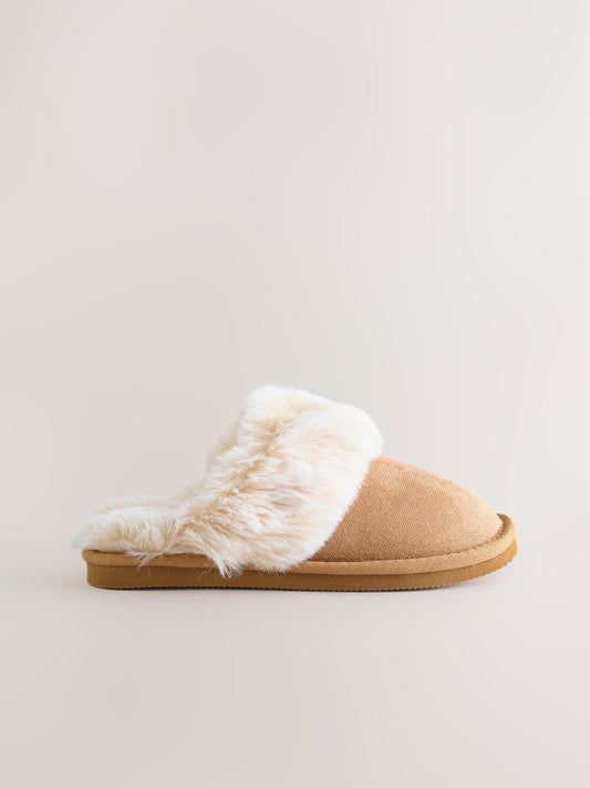 Tan Brown Warm Lined Mule Slippers image 2