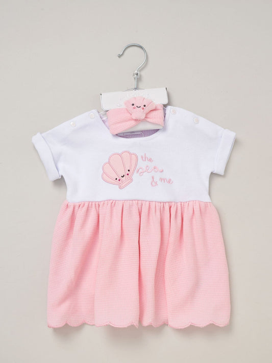 Rock-A-Bye Baby Boutique Pink Waffle 100% Cotton Dress And Headband Outfit Set image 2