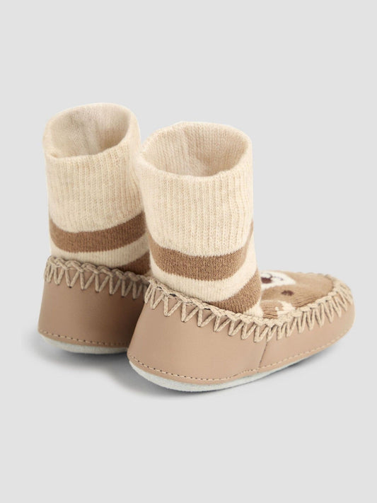 JoJo Maman Bébé Mocha Bear Moccasin Slipper Socks image 2