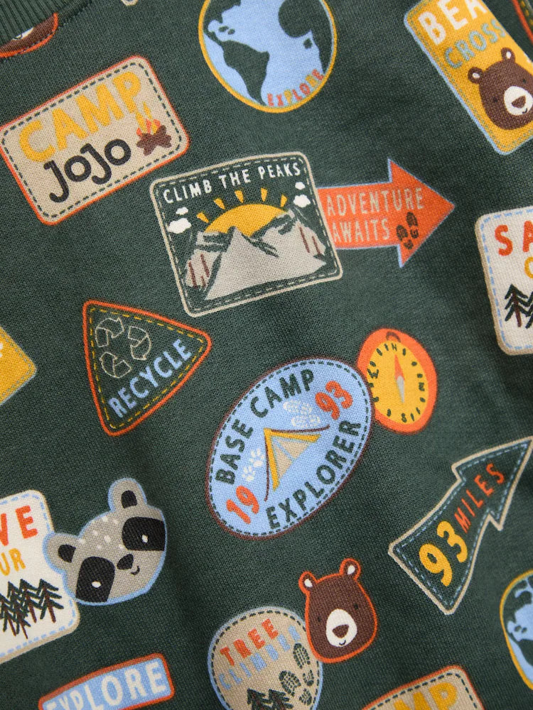 JoJo Maman Bébé Khaki Green Adventure Badge Printed Sweatshirt