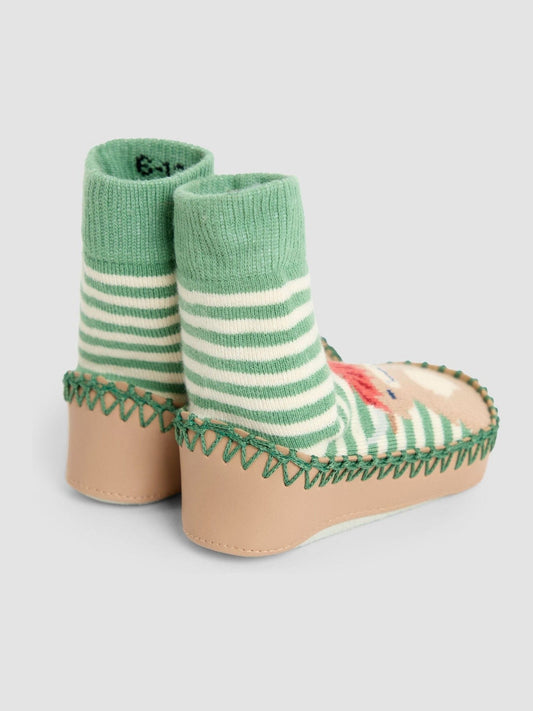 JoJo Maman Bébé Green Highland Cow Moccasin Slipper Socks image 2
