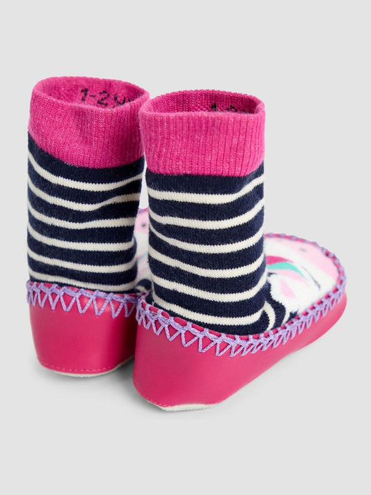 JoJo Maman Bébé Fuchsia Unicorn Moccasin Slipper Socks image 2
