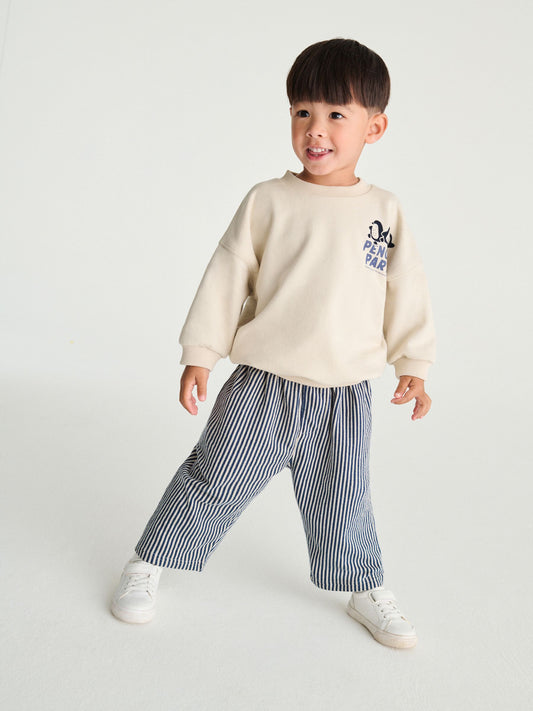 Ecru White Penguin Single Sweatshirt And Stripe Joggers Set (3mths-7yrs) image 3