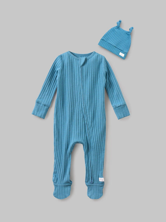 Angel & Rocket Blue Babygrow with Hat Set image 2
