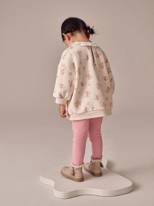 Light Pink Ditsy Floral Collar Sweatshirt and Leggings Set (3mths-7yrs) image 2