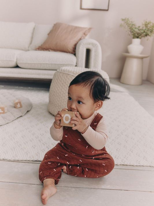 Brown Cherry Quilted Dungaree and Bodysuit Baby 2 Piece Set (0mths-3yrs) image 2