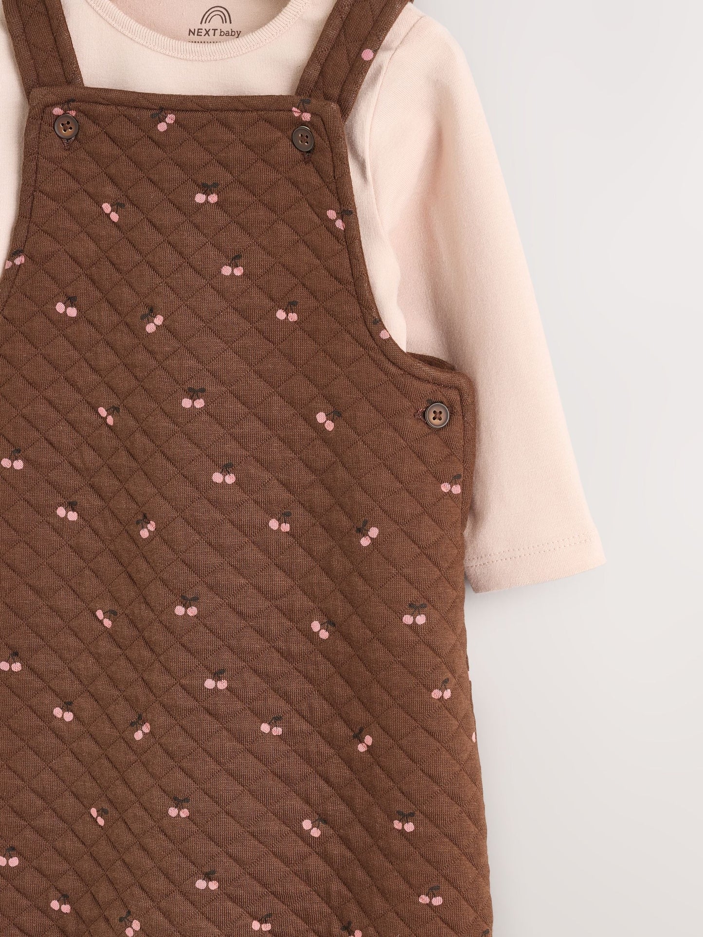 Brown Cherry Quilted Dungaree and Bodysuit Baby 2 Piece Set (0mths-3yrs)