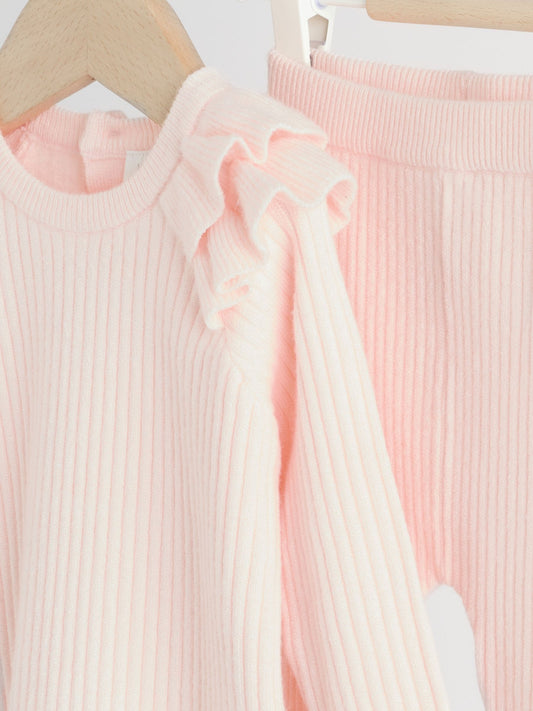 Light Pink Baby Knitted Jumper and Leggings Set 2 Piece (0mths-3yrs) image 3