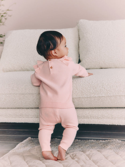 Light Pink Baby Knitted Jumper and Leggings Set 2 Piece (0mths-3yrs) image 2