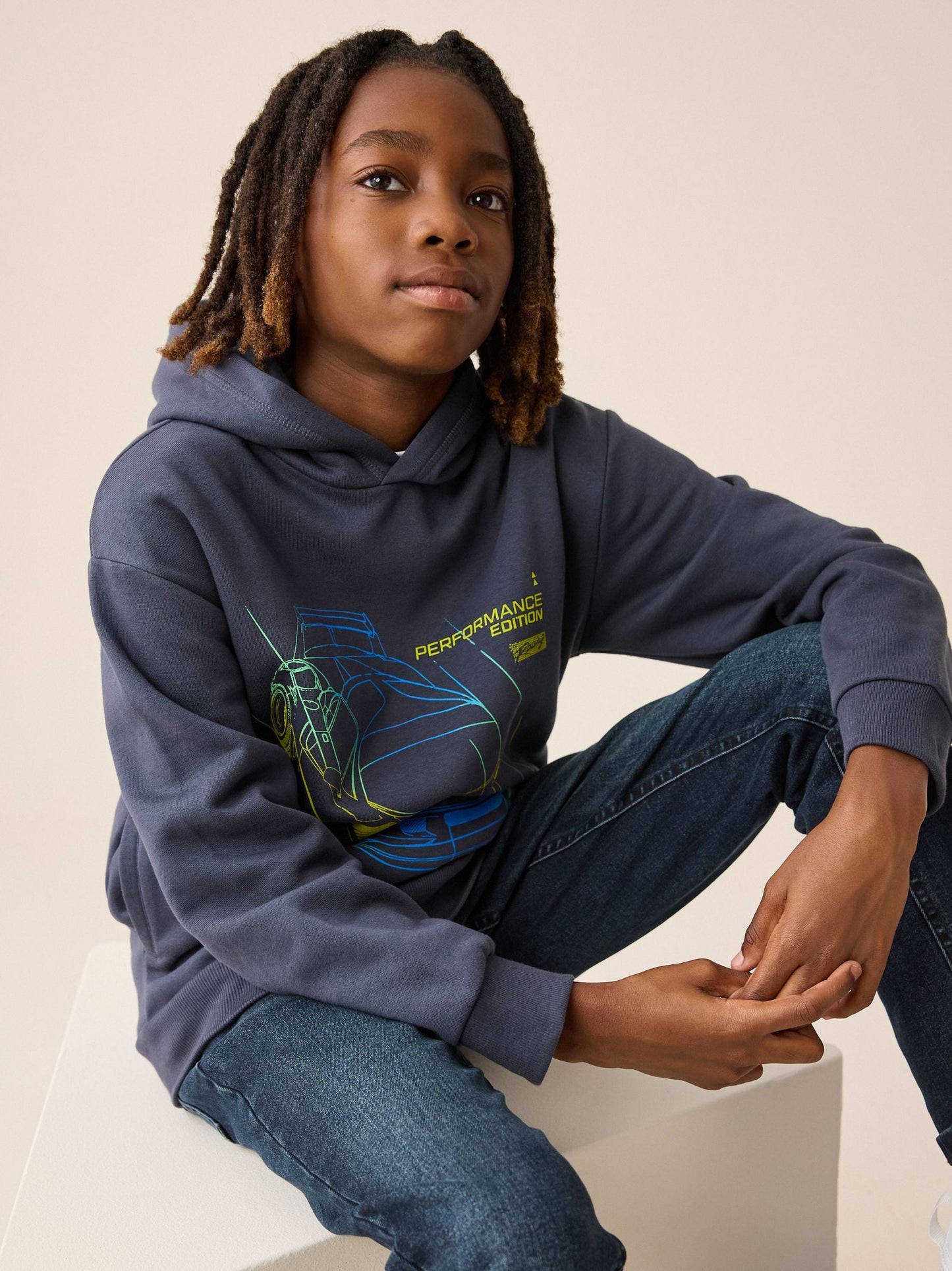 Navy Neon Car Older Boys Graphic Print Hoodie (3-16yrs)