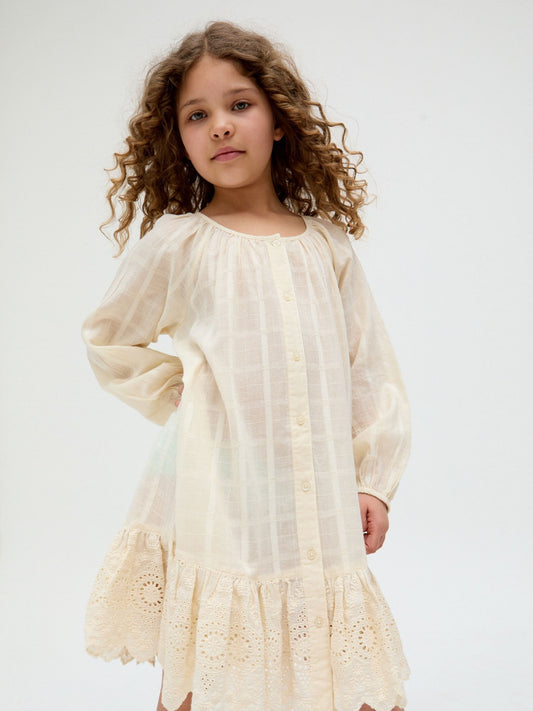 Dsiney Kidz - Raffya Cream Olivia Window Payne Check 100% Cotton Dress image 2