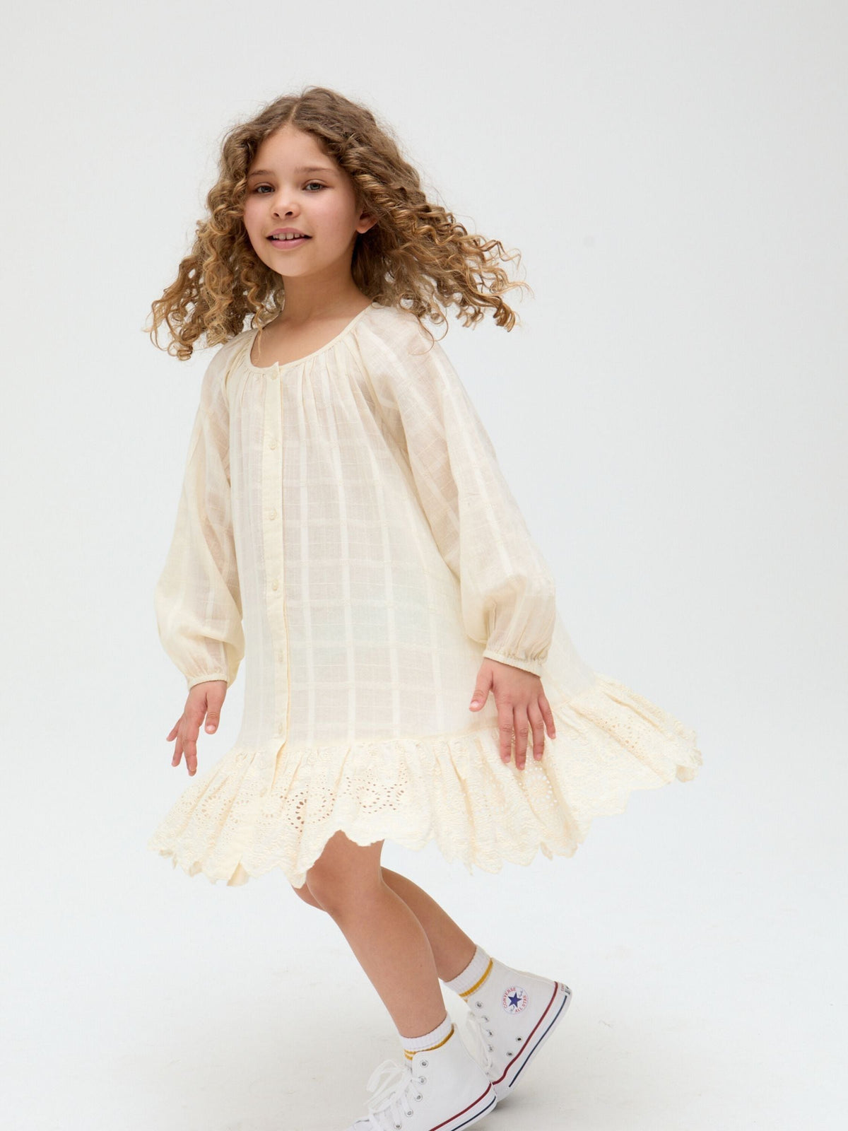 Dsiney Kidz - Raffya Cream Olivia Window Payne Check 100% Cotton Dress image 5