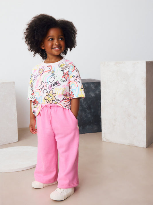 Bright Pink Wide Leg Sweat Joggers (3mths-7yrs) image 2