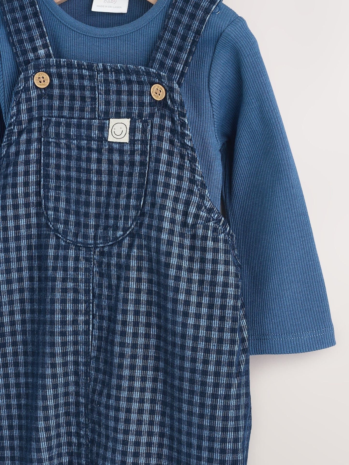 Blue Check Baby Cord Dungaree and Bodysuit Set (0mths-2yrs)