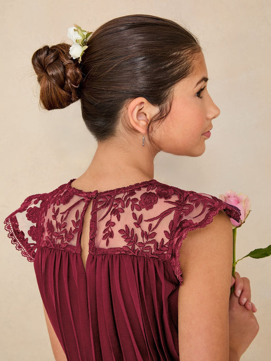 Lipsy Burgundy Red Lace Bow Yolk Pleated Occasion Dress (5-16yrs) - image 2