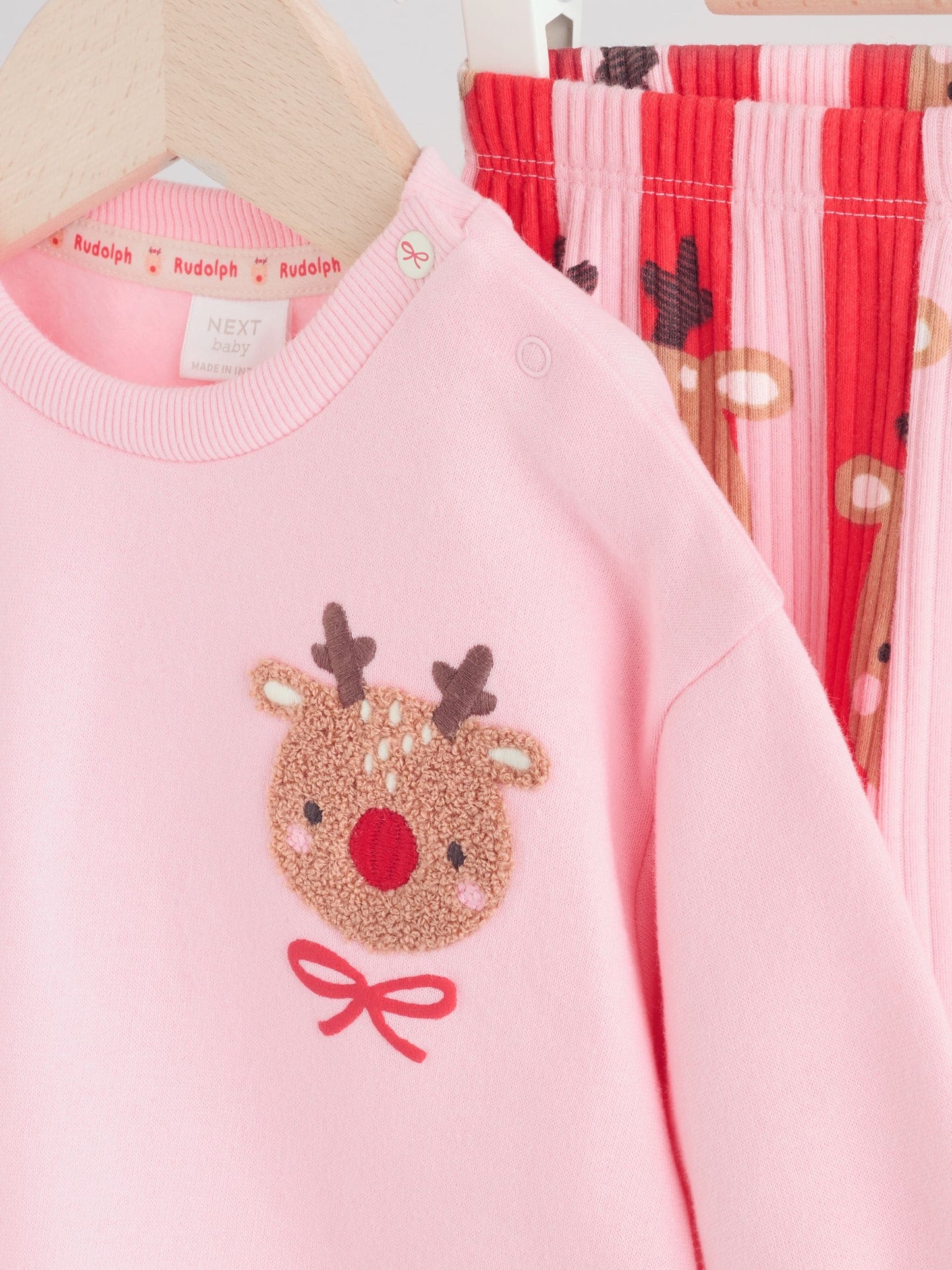 Red/Pink Reindeer Christmas Sweat and Joggers Baby Set (0mths-2yrs)