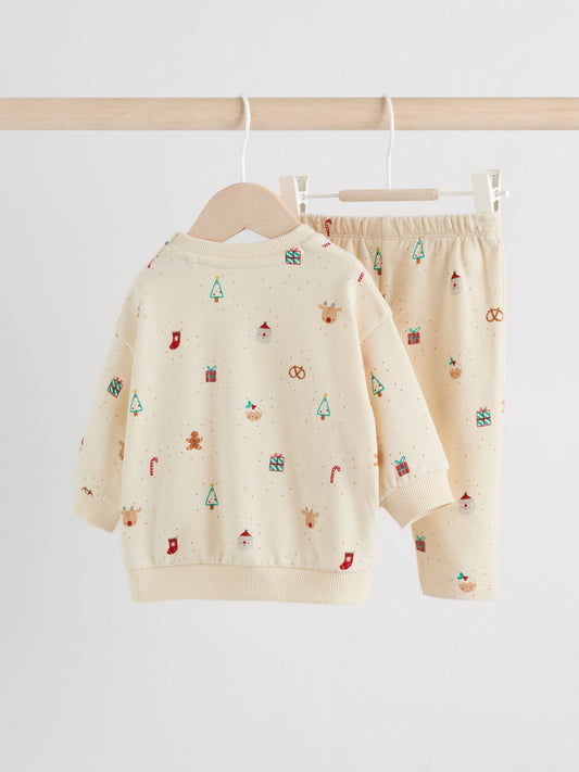 Cream Christmas Sweat and Joggers Baby Set (0mths-2yrs)