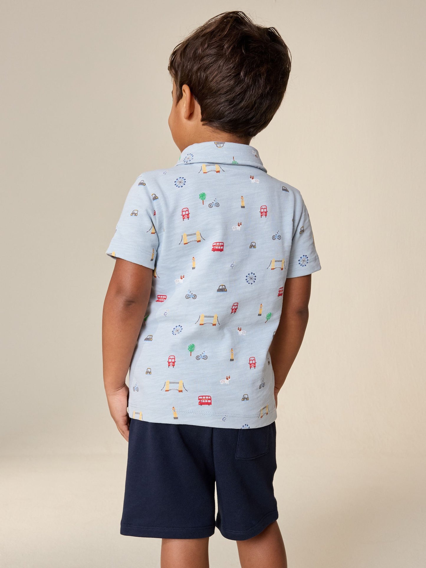 Blue All Over Printed London Short Sleeve Polo Shirt and Shorts Set (3mths-7yrs) image 4
