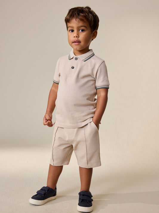 Neutral Short Sleeve Polo Shirt and Shorts Set (3mths-7yrs) image 3