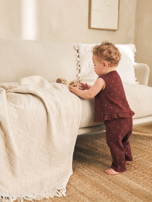 Dsiney Kidz - Chocolate Brown And Blue Spot Rib Baby Top And Wide Leg Trousers Set 2 Piece (0mths-2yrs) image 2