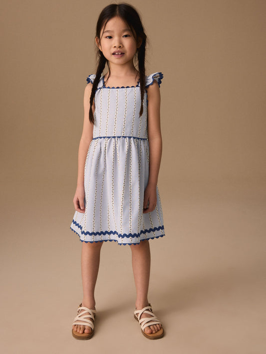 Blue/White Stripe Ruffle Dress (3-16yrs) image 2