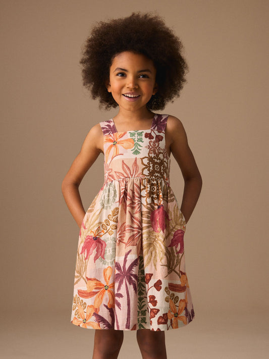 Chocolate Brown Linen Summer Dress (3-16yrs) image 2