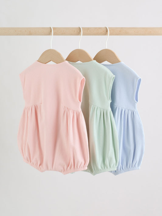 Pastel Colour Zip Through Baby Rompers 3 Pack image 2