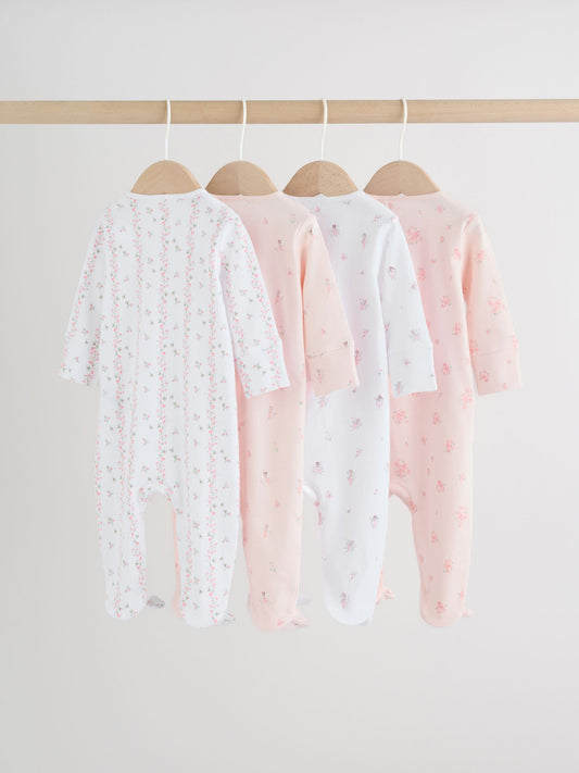 Pink Two Way Zip Baby Sleepsuit 4 Pack (0mths-2yrs) image 2