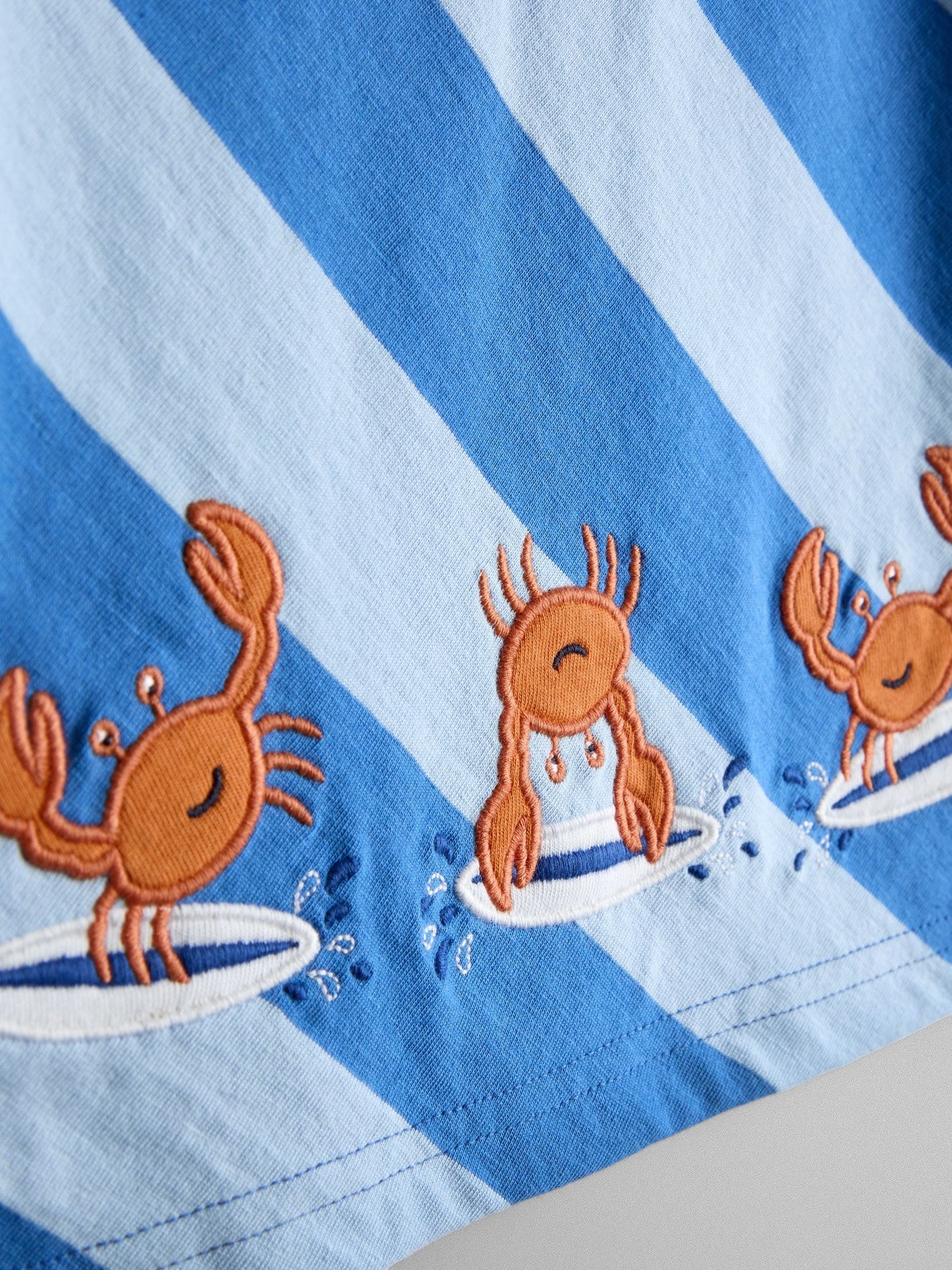 Dsiney Kidz - JoJo Maman Bébé Blue Surf's Up Crab Appliqué T-Shirt image 3