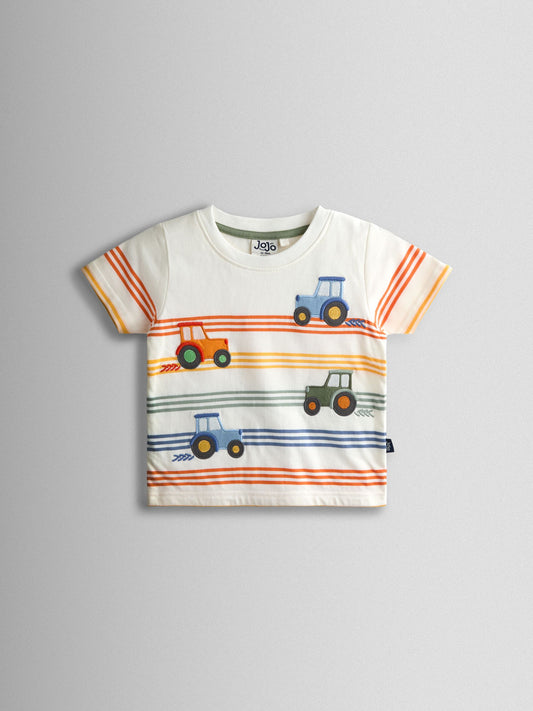JoJo Maman Bébé Cream Tractor Appliqué T-Shirt image 2