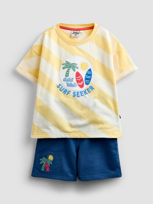 JoJo Maman Bébé Yellow Surf 2-Piece T-Shirt & Shorts Sets image 2