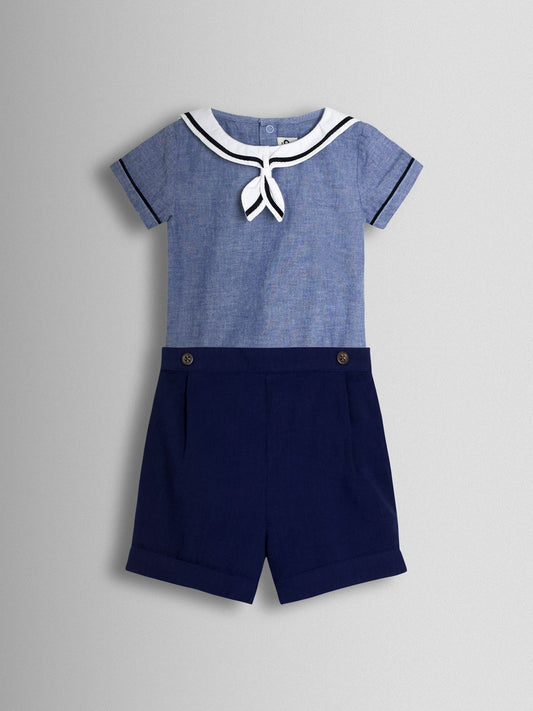 JoJo Maman Bébé Blue 2-Piece Sailor Collar Body & Shorts Set image 2