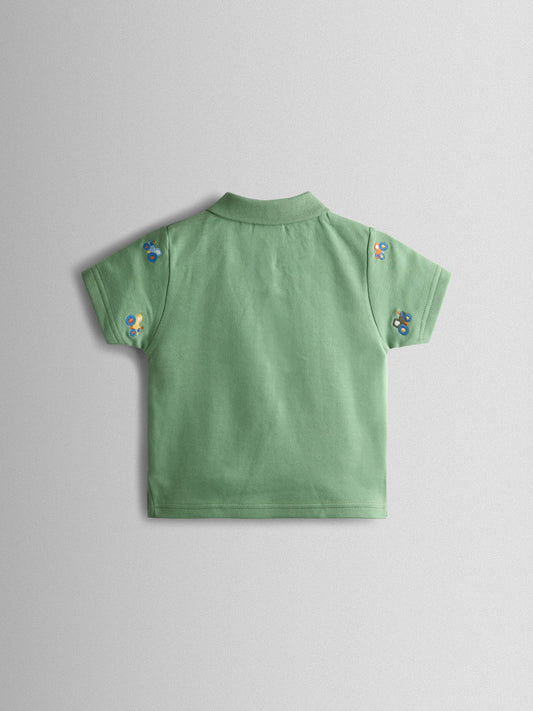 JoJo Maman Bébé Green Tractor Embroidered Polo Shirt image 2