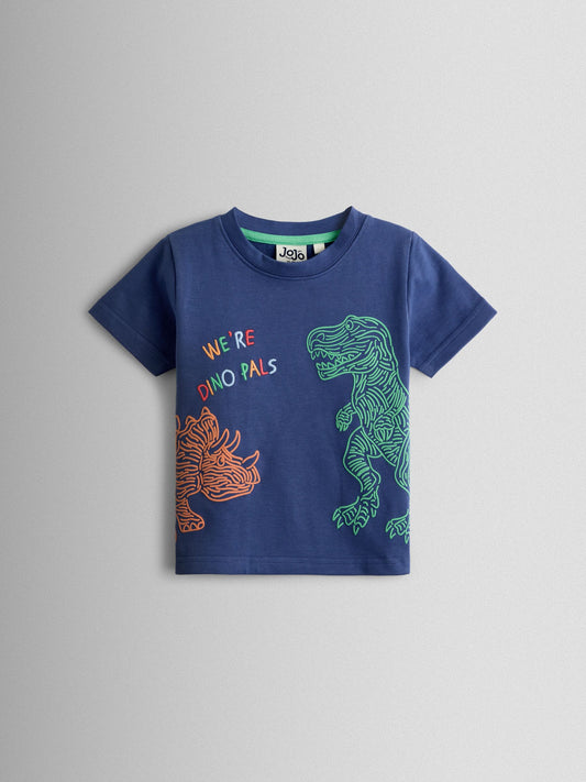 JoJo Maman Bébé Blue 2-Piece Dino T-Shirt & Shorts Set image 2