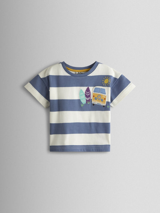 Dsiney Kidz - JoJo Maman Bébé Blue Stripe Campervan Pocket Appliqué T-Shirt image 2