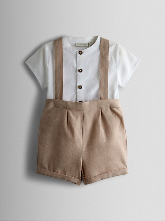 JoJo Maman Bébé Natural 2-Piece Grandad Shirt & Shorts Set image 2