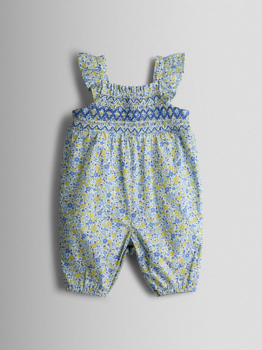 JoJo Maman Bébé Blue Smocked Dungaree, T-Shirt & Headband Set image 2