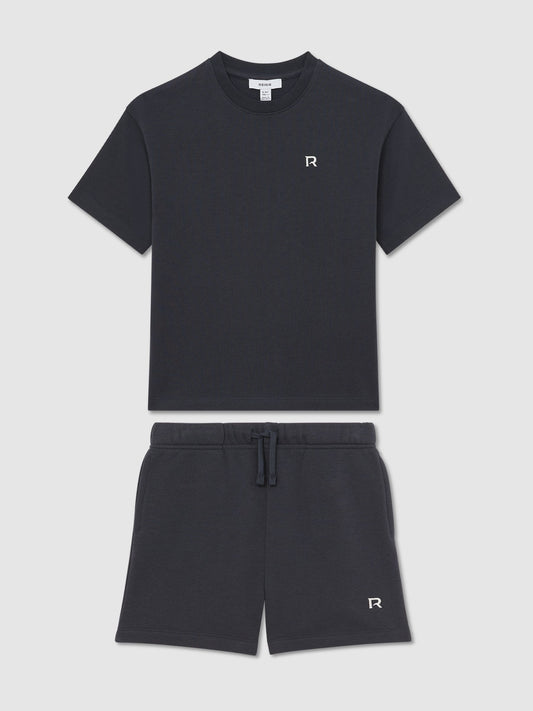 Reiss Navy Avern Set 9-13 yrs Logo T-Shirt and Shorts Set Cotton-Blend image 2