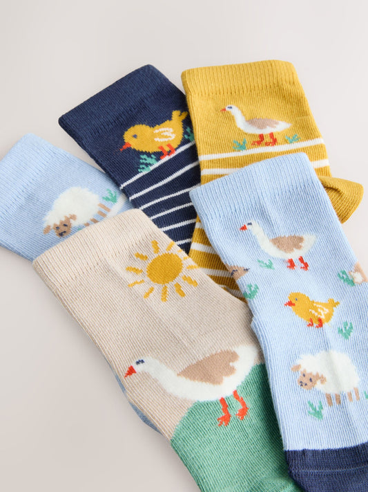 Blue/Neutral Spring Character Cotton Rich Socks 5 Pack image 3