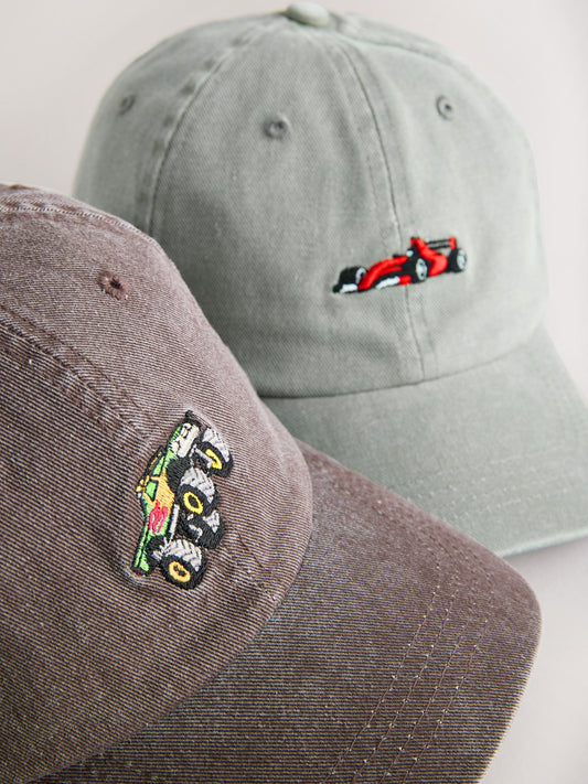 Stone Grey/Rust Brown Motorsports Washed Caps 2 Pack (3mths-10yrs) image 2