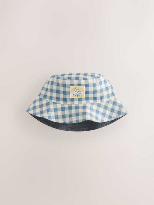 White/Blue Gingham Check Reversible Bucket Hat (3mths-16yrs) image 3
