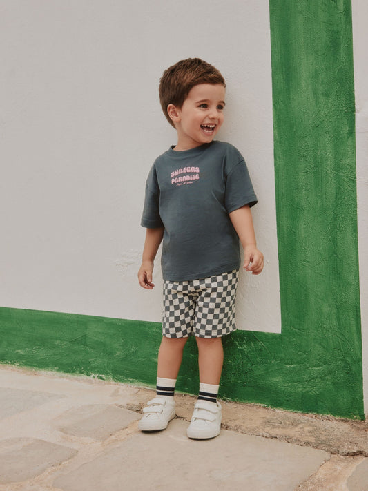 Charcoal Grey Surfers Paradise Short Sleeve Back Print T-Shirt and Shorts Set (3mths-7yrs) image 3