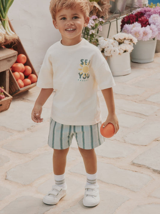 Ecru Sea You At The Beach Short Sleeve Back Print T-Shirt and Shorts Set (3mths-7yrs) image 3