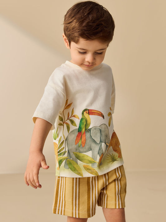 Dsiney Kidz - Light Yellow Watercolour Safari Short Sleeve Back Print T-Shirt and Shorts Set (3mths-7yrs) image 2