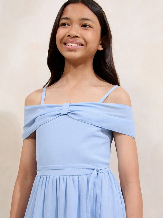 Dsiney Kidz - Lipsy Blue Bow Bardot Occasion Dress (7-16yrs) image 2